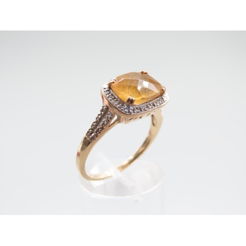 1301 - 9 Carat Yellow Gold Citrine and Diamond Set Ladies Ring Centre Stone Ring Size S and a Half