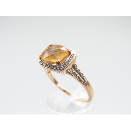 1301 - 9 Carat Yellow Gold Citrine and Diamond Set Ladies Ring Centre Stone Ring Size S and a Half