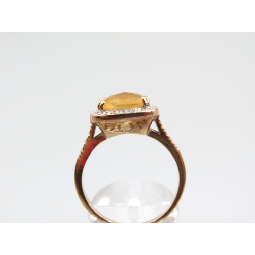 1301 - 9 Carat Yellow Gold Citrine and Diamond Set Ladies Ring Centre Stone Ring Size S and a Half