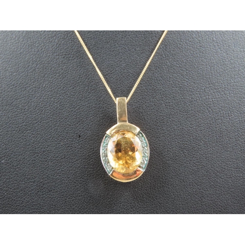 1302 - Citrine and Diamond Ladies Pendant Necklace Set in 9 Carat Yellow Gold Further Mounted on 9 Carat Ye... 