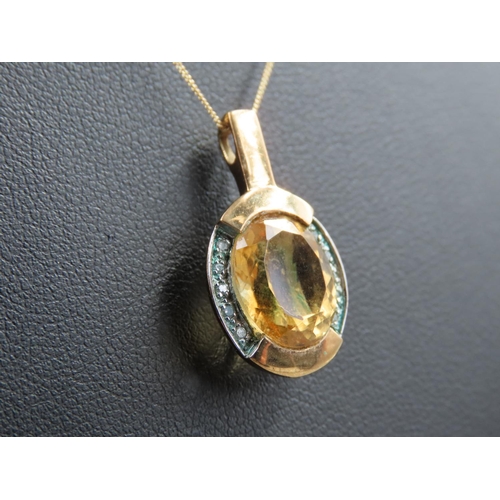 1302 - Citrine and Diamond Ladies Pendant Necklace Set in 9 Carat Yellow Gold Further Mounted on 9 Carat Ye... 