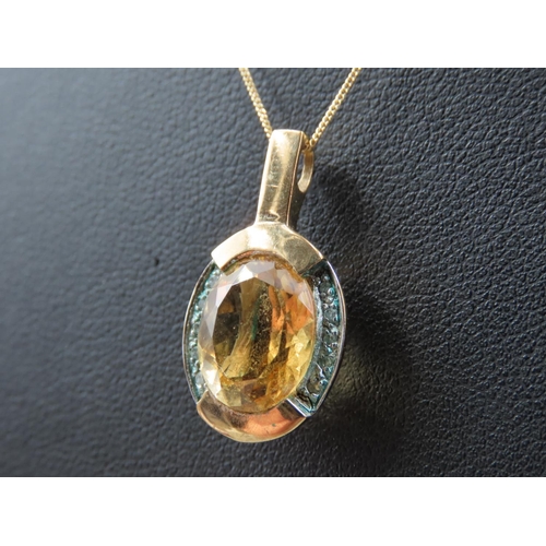 1302 - Citrine and Diamond Ladies Pendant Necklace Set in 9 Carat Yellow Gold Further Mounted on 9 Carat Ye... 