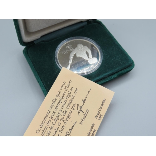 1306 - Canadian Silver Coin Commemorating 1987 Olympics Silver .999 Purity Contained within Original Box