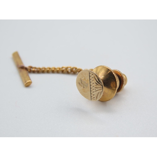 1312 - Gold Tie Pin with Safety Chain Unmarked