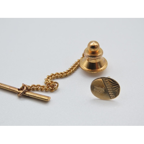 1312 - Gold Tie Pin with Safety Chain Unmarked