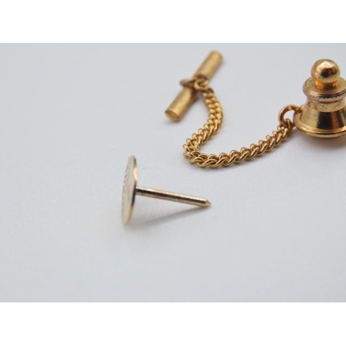 1312 - Gold Tie Pin with Safety Chain Unmarked