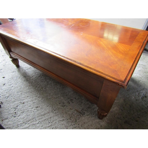 14 - Walnut Six Drawer Coffee Table Rectangular Form Turned Supports Approximately 4ft Wide