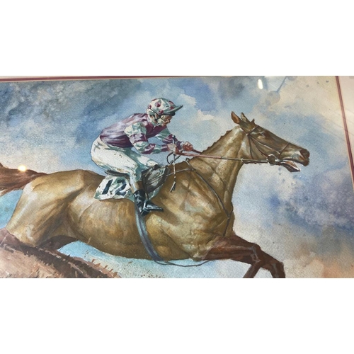 146 - Peter Curling Watercolour Horse and Jockey Over The Jump Goache Signed Lower Left and Dated 1978 18 ... 