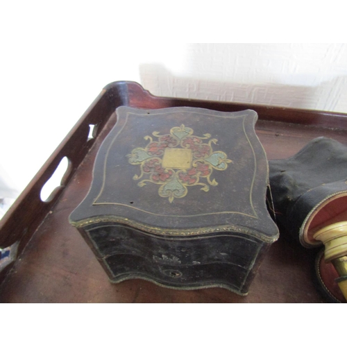 147 - Antique Four Bottle Table Perfume Set and Pair of Opera Glasses with Leather Carry Case Two Items in... 