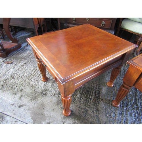 20 - Walnut Single Drawer End Table Square Form Turn Supports Approximately 20 Inches Square