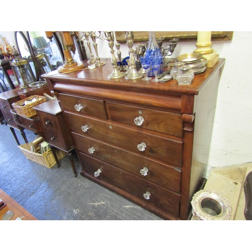 27 - Early Victorian Figured Mahogany Chest of Drawers Two Short Three Long Crystal Handles Approximately... 
