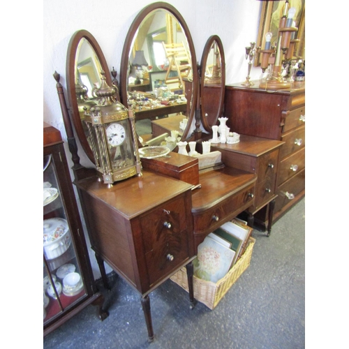 28 - Antique Mahogany Dressing Table Mirror Three Oval Mirror Plates Adjustable Form of Four Short and On... 