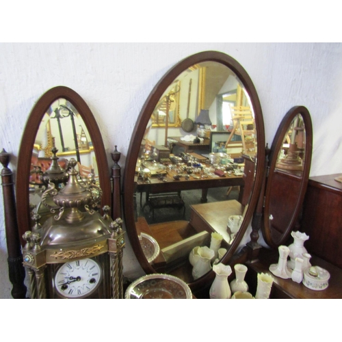 28 - Antique Mahogany Dressing Table Mirror Three Oval Mirror Plates Adjustable Form of Four Short and On... 