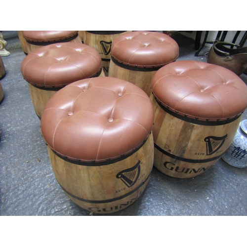 443 - Matvhing Set of Another Four Guinness Iron Bound Barrell Seats with Deep Button Tan Leather Tops Eac... 