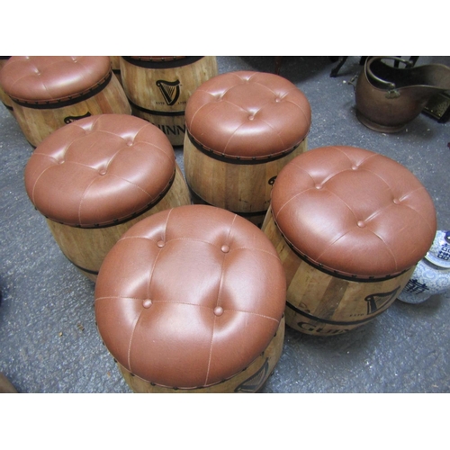 443 - Matvhing Set of Another Four Guinness Iron Bound Barrell Seats with Deep Button Tan Leather Tops Eac... 