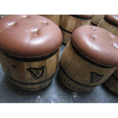 444 - Matching Pair Guinness Iron Bound Barrell Seats with Deep Button Tan Leather Tops Each Approximately... 