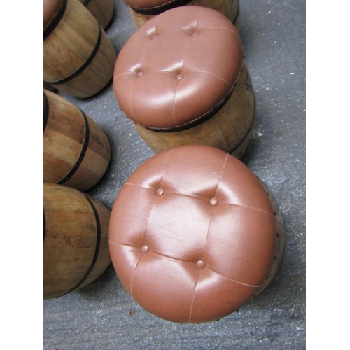 444 - Matching Pair Guinness Iron Bound Barrell Seats with Deep Button Tan Leather Tops Each Approximately... 