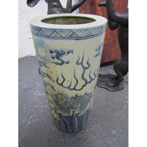 450 - Oriental Blue and White Stick and Umbrella Stand Circular Form Approximately 28 Inches High x 9 Inch... 