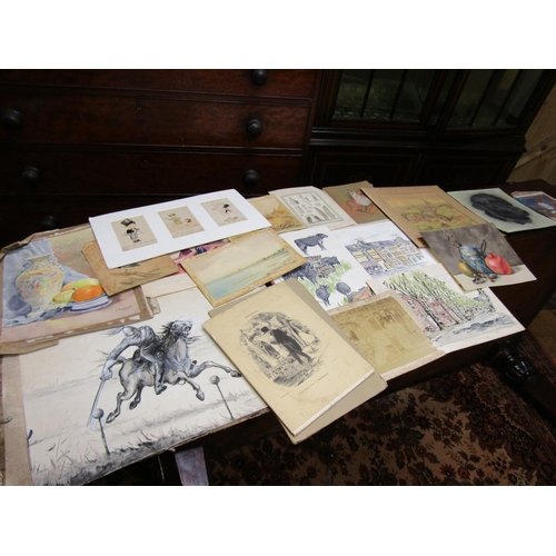 453 - Quantity of Various Watercolours and Drawings Including Military Scene Quantity As Photographed