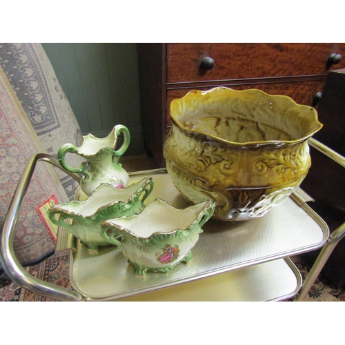 455 - Porcelain Jardiniere Shaped Form Pair of Porcelain Vases and Another Four Pieces in Lot