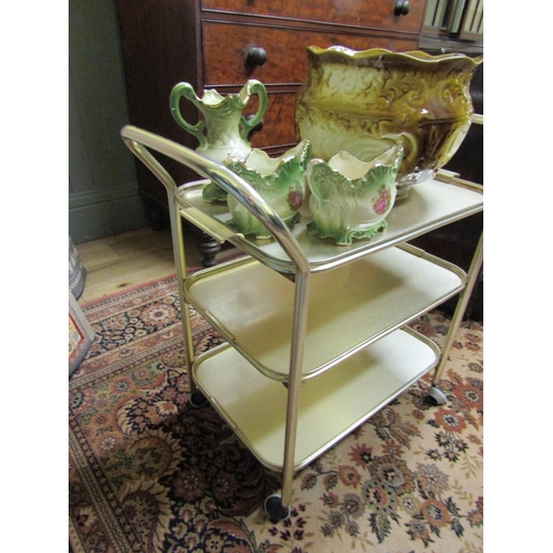 456 - Vintage Cast Brass and Polished Aluminium Three Tier Hostess Trolley