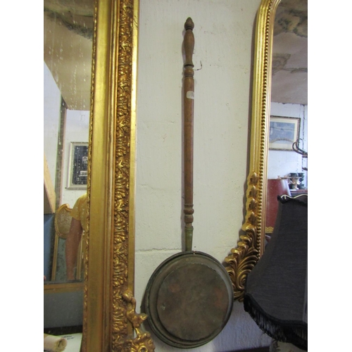 459 - Antique Copper Bed Warming Pan Turned Mahogany Handle Approximately 40 Inches Long