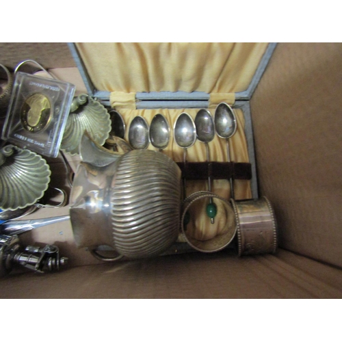 460 - Box of Various Silver Plate etc Quantity As Photographed Including Two Attractively Detailed Shell M... 