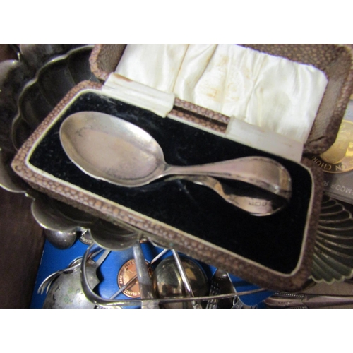 460 - Box of Various Silver Plate etc Quantity As Photographed Including Two Attractively Detailed Shell M... 