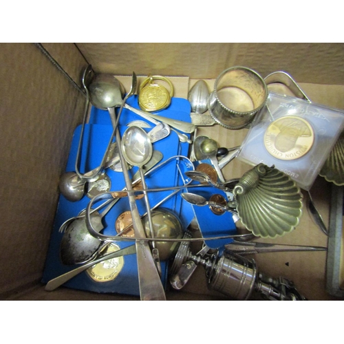 460 - Box of Various Silver Plate etc Quantity As Photographed Including Two Attractively Detailed Shell M... 