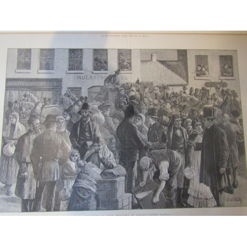 464 - Aloysius O'Kelly Engraving Titled Departure of Irish Emmigrants Clifden Co. Galway Signed in Plate L... 