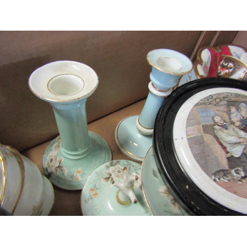 465 - Box of Various Porcelain Items Including Three Antique Pot Covers Quantity As Photographed