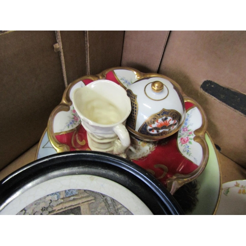 465 - Box of Various Porcelain Items Including Three Antique Pot Covers Quantity As Photographed