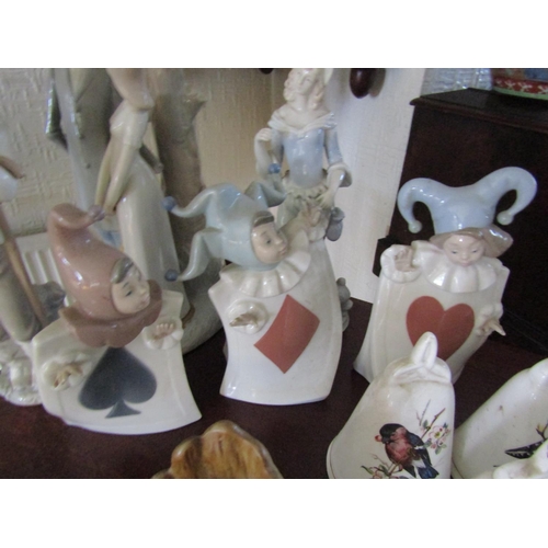 57 - Six Continental Porcelain Figures with Finely Detailed Porcelain Table Bowls Avian Motif Decoration ... 