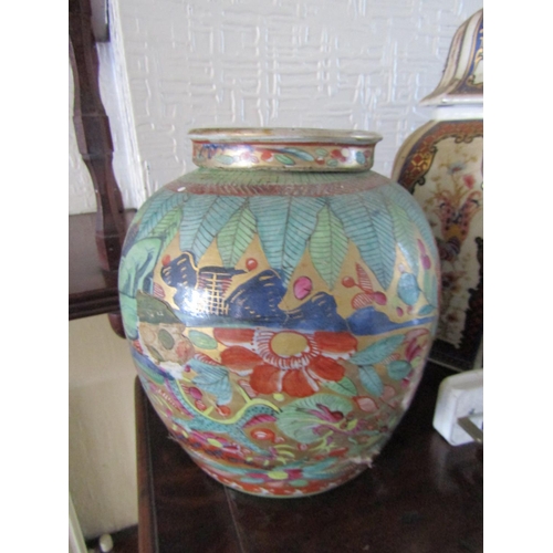 59 - Three Items Chinese Ginger Jar and Cover, Capodimonte Table Lamp Electrified Working Order and Aynsl... 