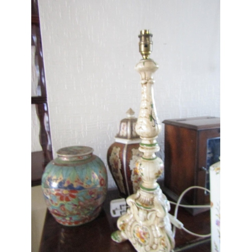 59 - Three Items Chinese Ginger Jar and Cover, Capodimonte Table Lamp Electrified Working Order and Aynsl... 