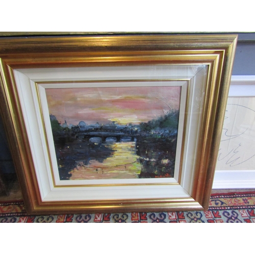 Marie Carroll The HaPenny Bridge Evening Oil on Board Signed Approximately 18 Inches High x 24 Inches Wide