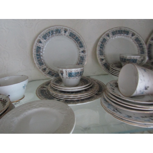 63 - Shelf of Various Table Porcelain Including Cups, Saucers and Serving Plates Quantity As Photographed