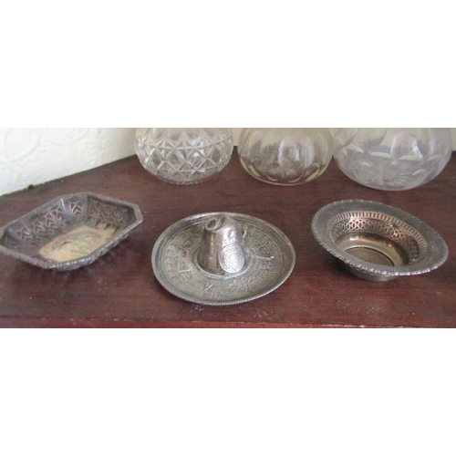 64 - Three Silver Dishes Shaped Form One Mexican Two English Widest Approximately 4 Inches