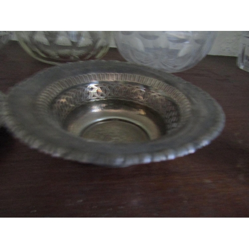 64 - Three Silver Dishes Shaped Form One Mexican Two English Widest Approximately 4 Inches