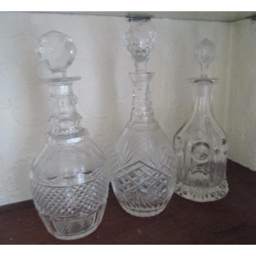 66 - Three Antique Cut Crystal Decanters Stoppers Present One Early Waterford Example