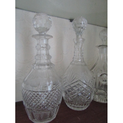 66 - Three Antique Cut Crystal Decanters Stoppers Present One Early Waterford Example