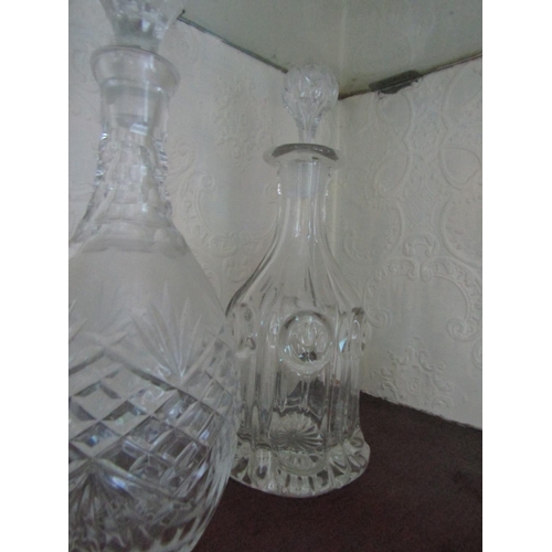 66 - Three Antique Cut Crystal Decanters Stoppers Present One Early Waterford Example