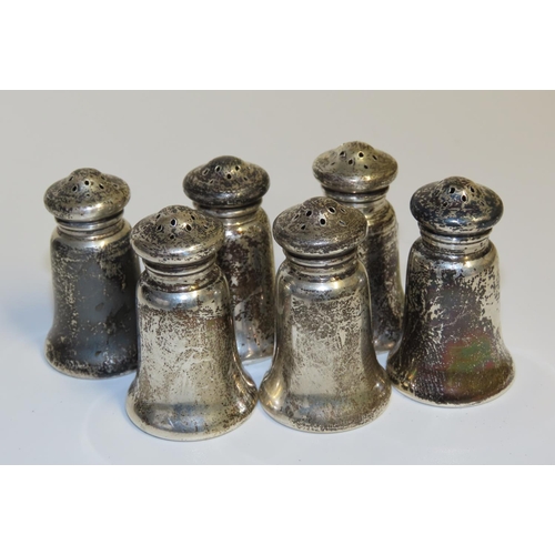 686 - Set of Six Silver Neat Form Salt and Peppers