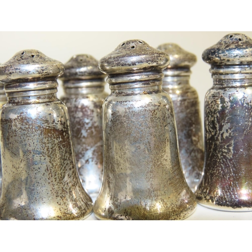 686 - Set of Six Silver Neat Form Salt and Peppers