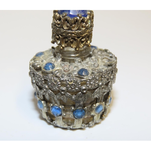 688 - Unusual Eastern or Persian Silver Overlayed Gem Set Bottle Approximately 7cm High