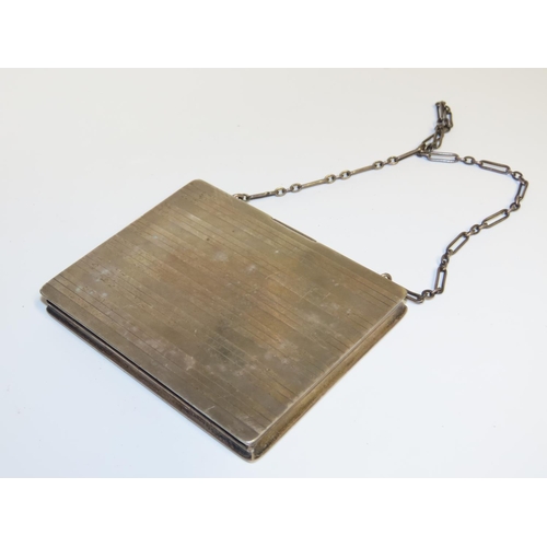 690 - Ladies Silver Evening Case with Silver Chain Hinged Cover. Case Approximately 10cm Wide