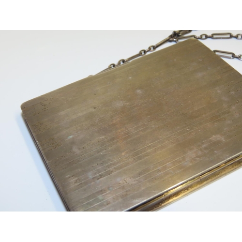 690 - Ladies Silver Evening Case with Silver Chain Hinged Cover. Case Approximately 10cm Wide