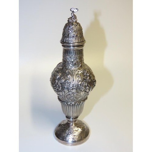 696 - Silver Sugar Sifter with Dolphin Motif Finial Decoration Pedestal Form Insist Decoration Throughout ... 