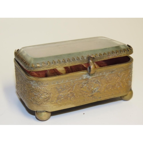 705 - Three Crystal Ormolu Mounted Jewellery Boxes Glazed Covers Hinged Tops Attractively Detailed Largest... 