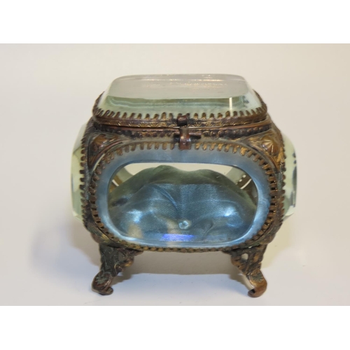 705 - Three Crystal Ormolu Mounted Jewellery Boxes Glazed Covers Hinged Tops Attractively Detailed Largest... 